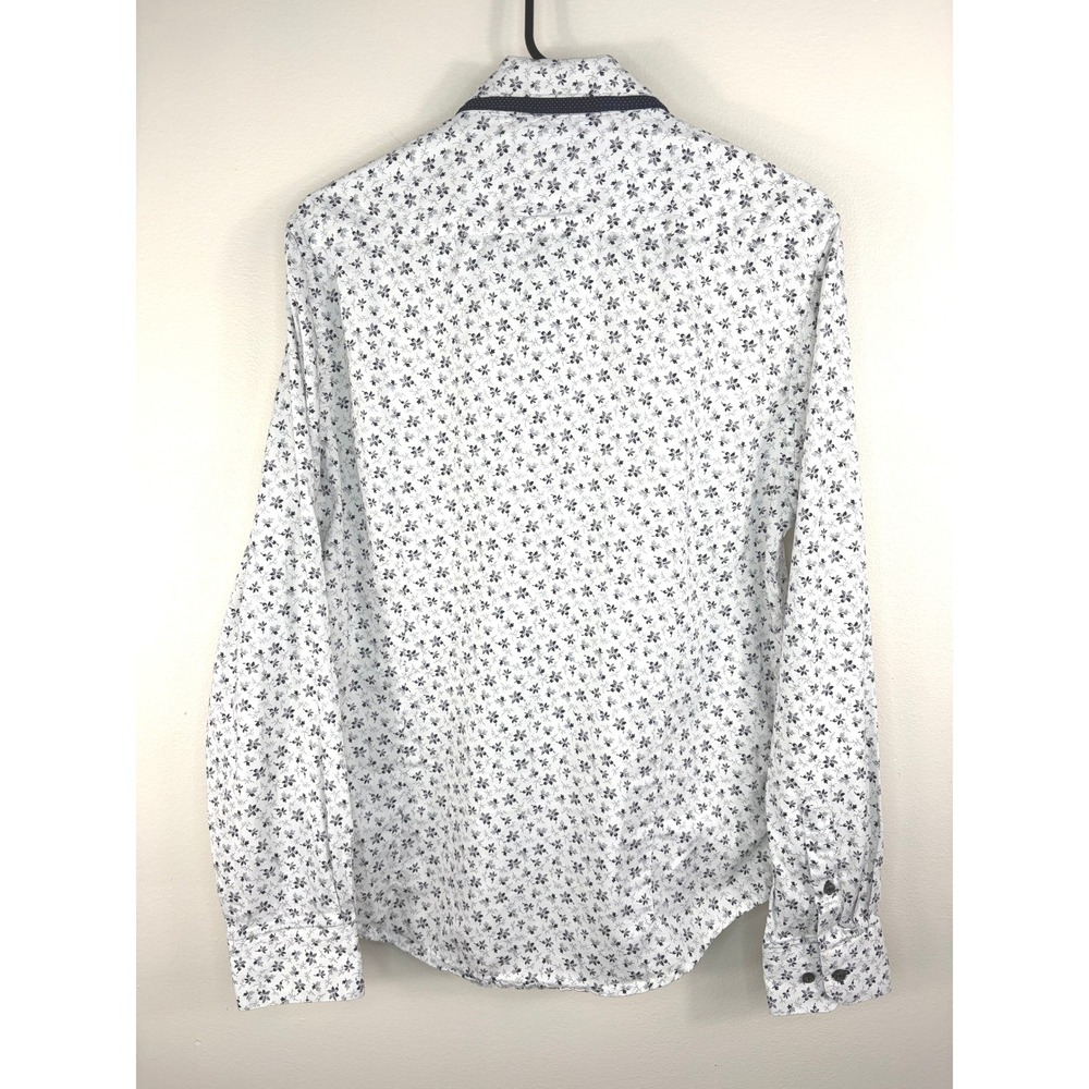 Denim And Flower Slim Fit Floral Print Long Sleeve Stretch Button Down Medium - Picture 2 of 6